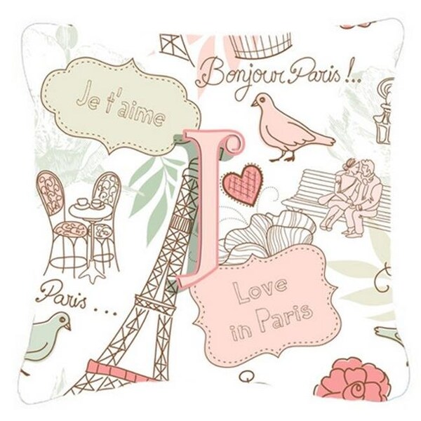 Carolines Treasures Carolines Treasures CJ2002-JPW1818 Letter J Love In Paris Pink Canvas Fabric Decorative Pillow - CJ2002-JPW1818