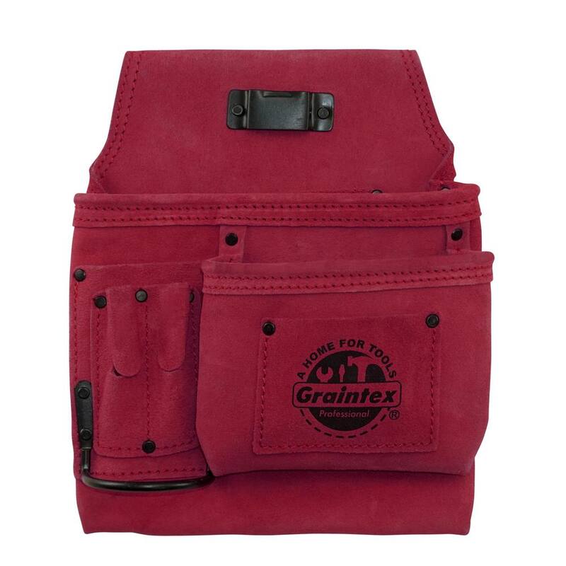 Unbranded 5-Pocket Right Handed Suede Leather Burgundy Nail and Tool Pouch - SS2381