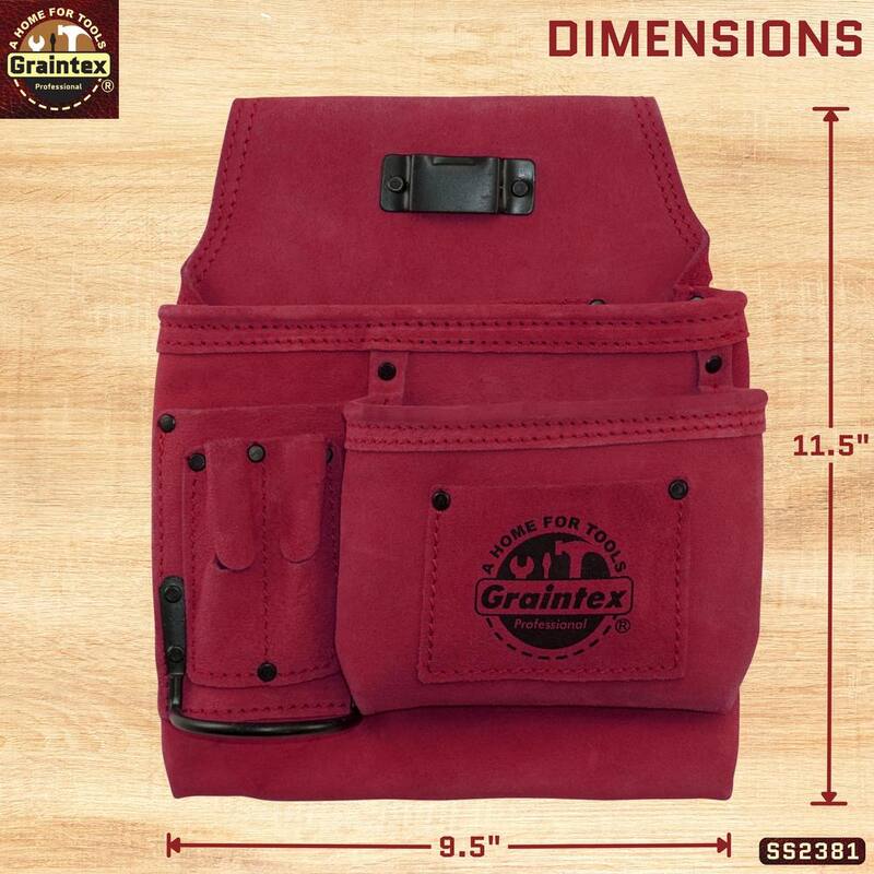 Unbranded 5-Pocket Right Handed Suede Leather Burgundy Nail and Tool Pouch - SS2381