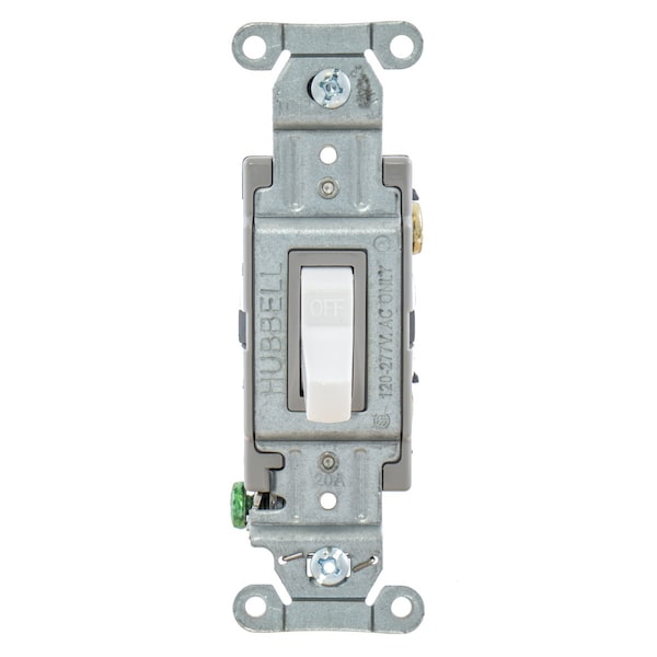 Hubbell Toggle Wall Switch, 1 Pole, 1 hp, 20 A, 14 AWG to 10 AWG, 120/277V AC, Screw Terminals, White - CSB120W
