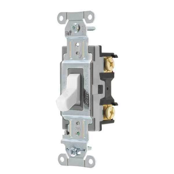 Hubbell Toggle Wall Switch, 1 Pole, 1 hp, 20 A, 14 AWG to 10 AWG, 120/277V AC, Screw Terminals, White - CSB120W