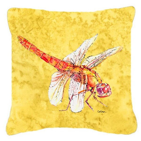 Carolines Treasures Carolines Treasures 8866PW1414 14 x 14 in. Dragonfly on Yellow Fabric Decorative Pillow - 8866PW1414