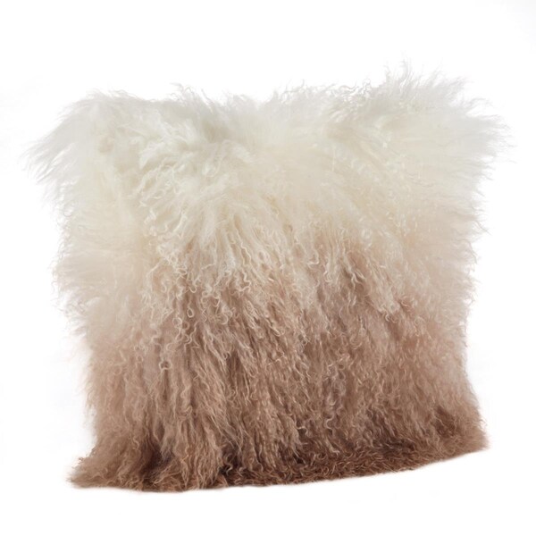 Rlm Distribution SARO  Mongolian Lamb Fur Ombre Throw Pillow - Natural - HO2657737