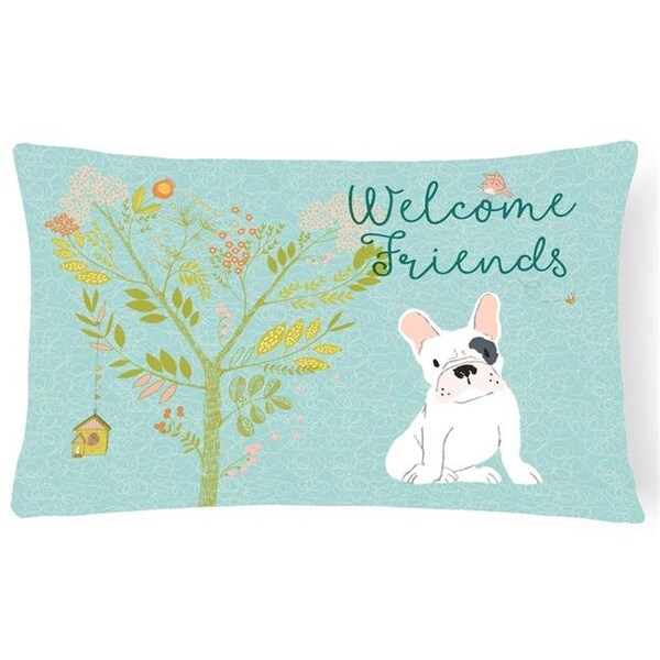Carolines Treasures Carolines Treasures BB7634PW1216 Welcome Friends Piebald French Bulldog Canvas Fabric Decorative Pillow; 12 x 16 in. - BB7634PW1216