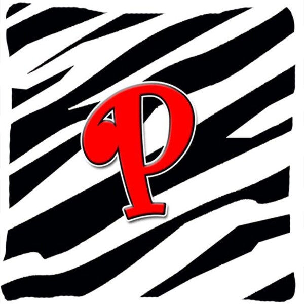 Carolines Treasures Carolines Treasures CJ1024-PPW1414 Monogram Initial P Zebra Red Decorative Fabric Pillow - CJ1024-PPW1414