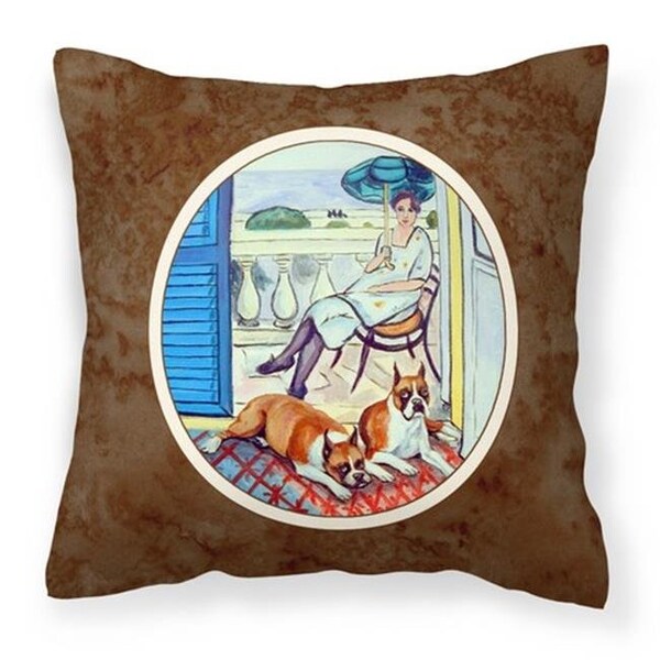 Carolines Treasures Carolines Treasures 7068PW1414 Lady with Her Boxer Fabric Decorative Pillow - 7068PW1414