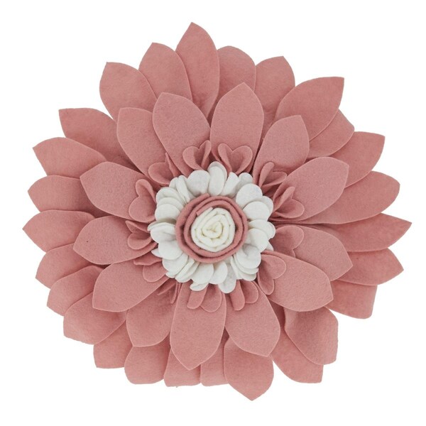 Vecindario 13 in. Felt Flower Round Throw Pillow with Poly Filling, Red - VE3190876