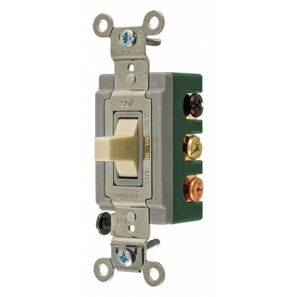 Hubbell Wall Swtch, 2-Pol, 120/277V, 30A, Ivry, Toggl - HBL1388I