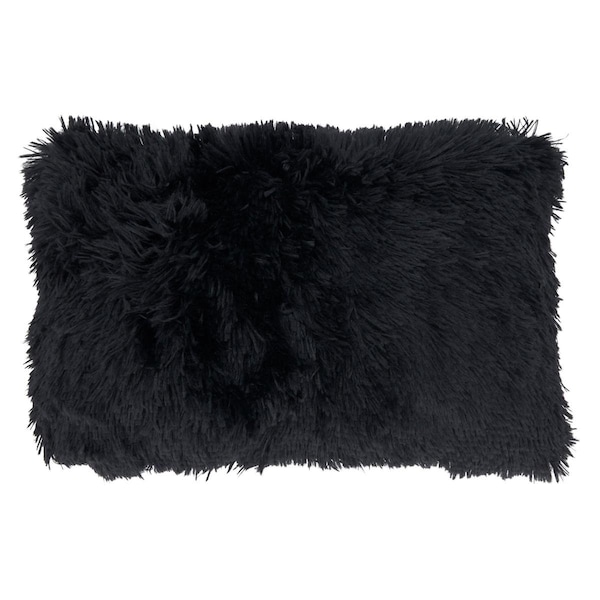 Vecindario 12 x 20 in. Classic Fax Fur Oblong Throw Pillow with Down Filling, Black - VE2487934