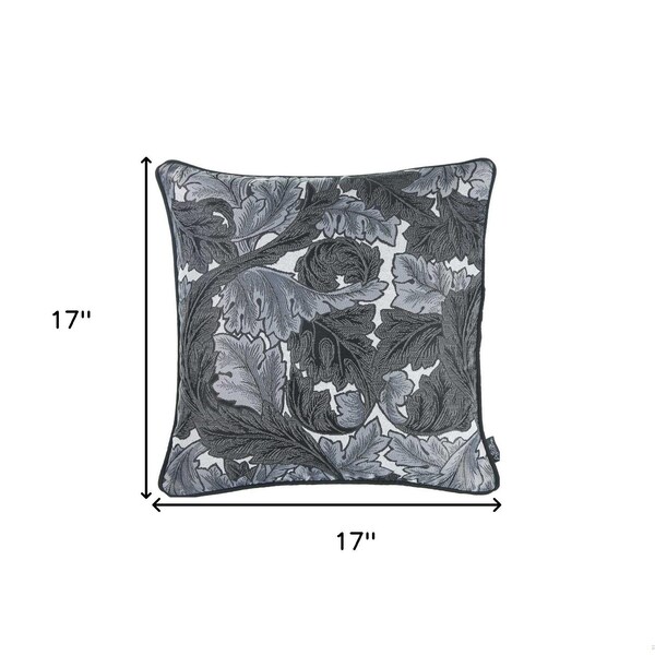 Homeroots Gray Jacquard Leaf Decorative Throw Pillow Cover 17 x 17 in. - 355483
