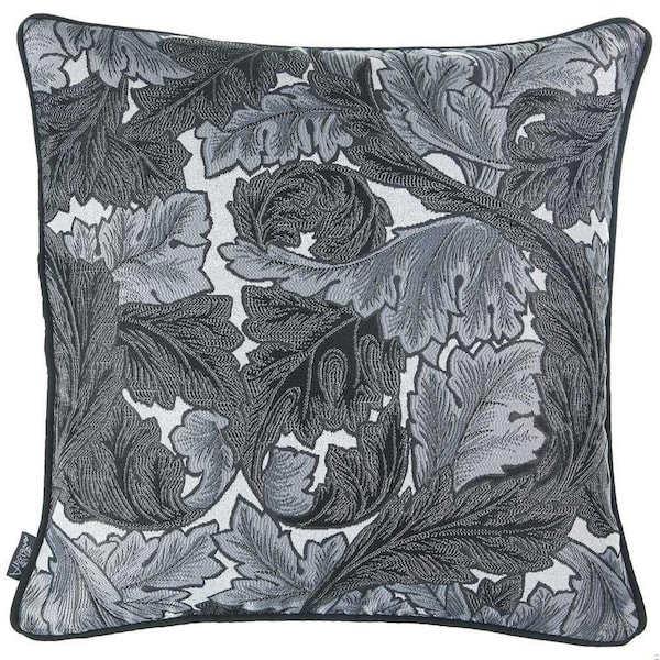 Homeroots Gray Jacquard Leaf Decorative Throw Pillow Cover 17 x 17 in. - 355483