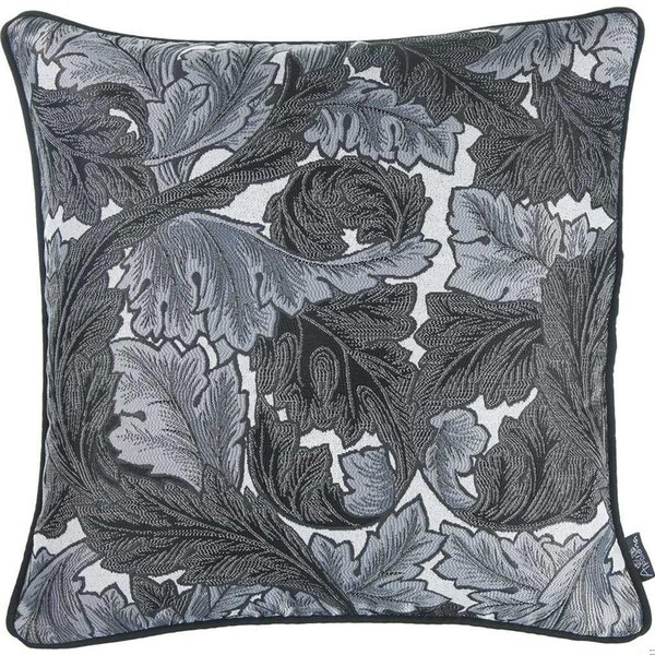 Homeroots Gray Jacquard Leaf Decorative Throw Pillow Cover 17 x 17 in. - 355483
