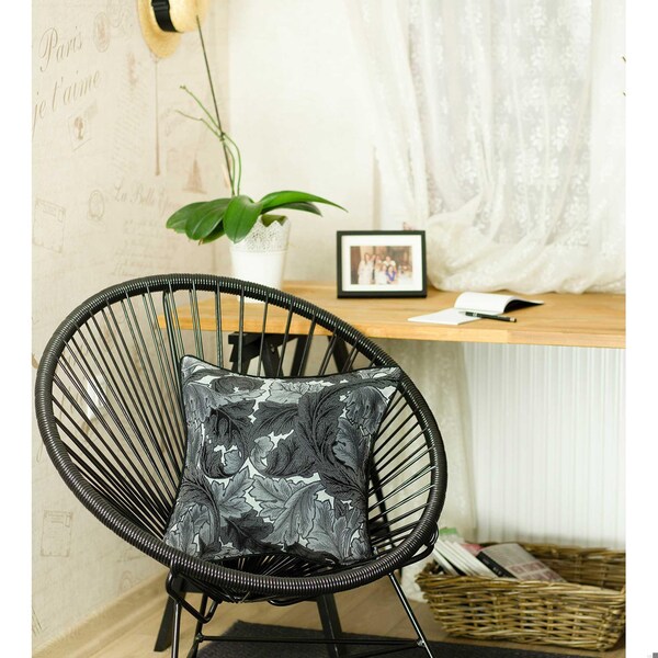 Homeroots Gray Jacquard Leaf Decorative Throw Pillow Cover 17 x 17 in. - 355483