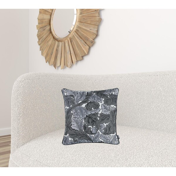 Homeroots Gray Jacquard Leaf Decorative Throw Pillow Cover 17 x 17 in. - 355483