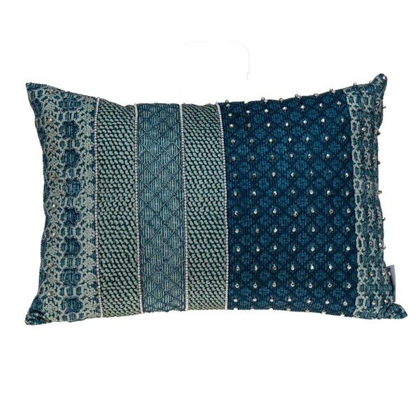 Palacedesigns Blue & Aqua Beaded Embroidered Decorative Throw Pillow Green - PA3677579