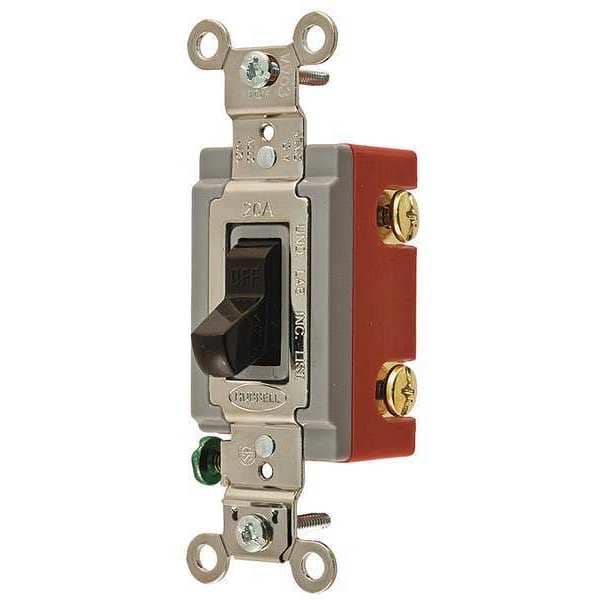 Hubbell Wall Swtch, 1-Pole, 120/277V, 20A, Brn, Toggl - HBL1221