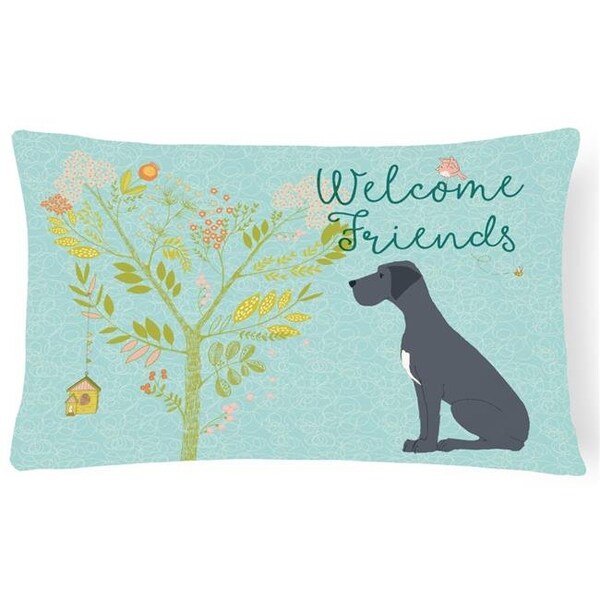 Carolines Treasures Carolines Treasures BB7587PW1216 Welcome Friends Black Great Dane Canvas Fabric Decorative Pillow; 12 x 16 in. - BB7587PW1216
