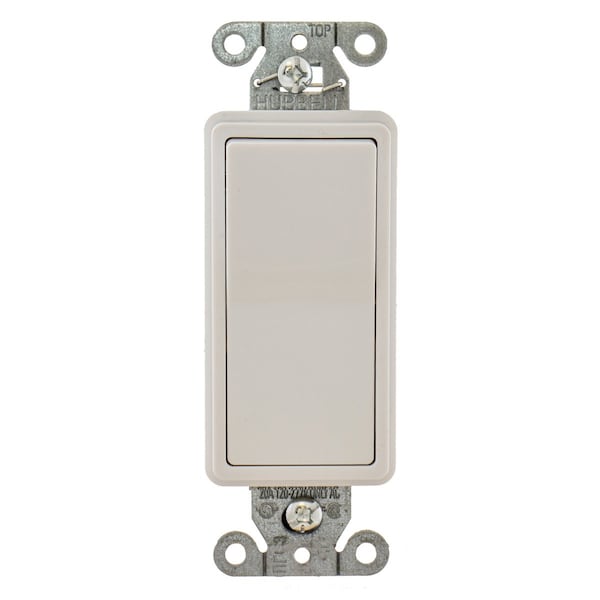 Hubbell Wall Swtch, 1-Pole, 120/277V, 20A, Wht, Rockr - DS120W