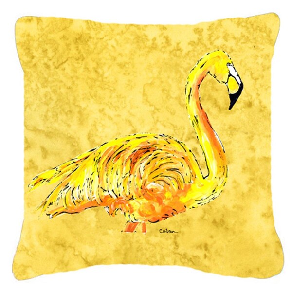 Carolines Treasures 18 x 18 in. Flamingo On Yellow Indoor & Outdoor Fabric Decorative Pillow - CA64155