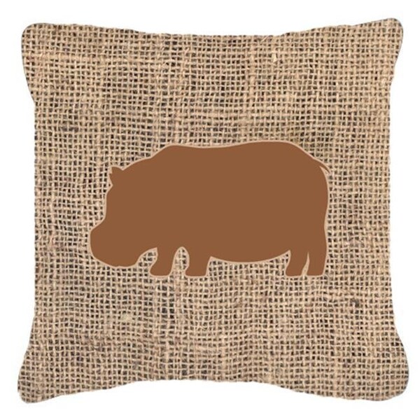 Carolines Treasures Carolines Treasures BB1130-BL-BN-PW1818 Hippopotamus Burlap and Brown Indoor & Outdoor Decorative Fabric Pillow - 18 x 18 in. - BB1130-BL-BN-PW1818