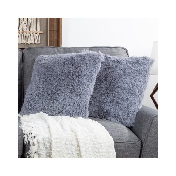Hastings Home Hastings Home Gray Faux Fur Shag Pillows, Set of 2 - 675948ETB