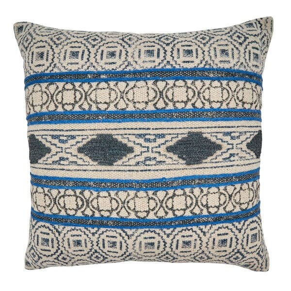 Rlm Distribution SARO  20 in. Square Down-Filled Throw Pillow with Blue Boho Rug Design - HO2658140