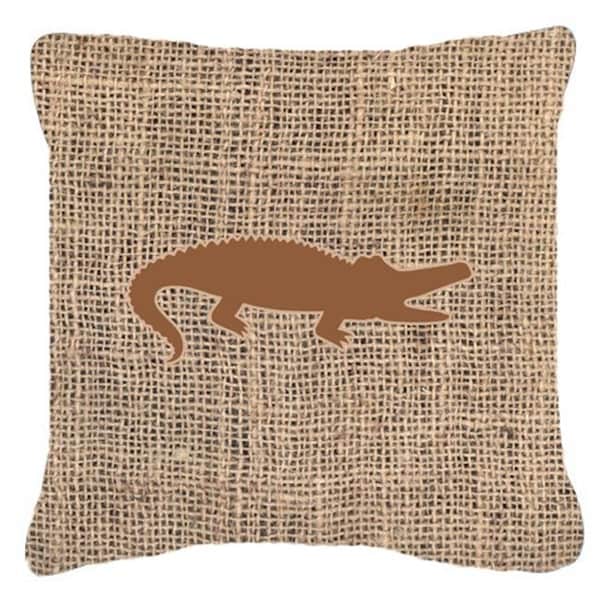 Carolines Treasures Carolines Treasures BB1120-BL-BN-PW1414 Alligator Burlap and Brown Decorative Fabric Pillow - 14 x 14 in. - BB1120-BL-BN-PW1414