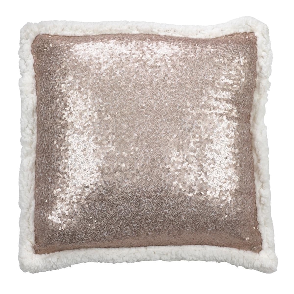 Rlm Distribution SARO  18 in. Square Sequin Plus Sherpa Pillow with Poly Filled  Champagne - HO2483552