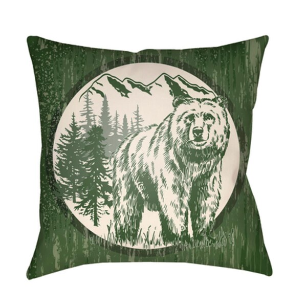 Artistic Weavers Lodge Cabin Bear Poly Filled Pillow - Dark Green & Beige - 16 x 16 in. - LGCB2018-1616