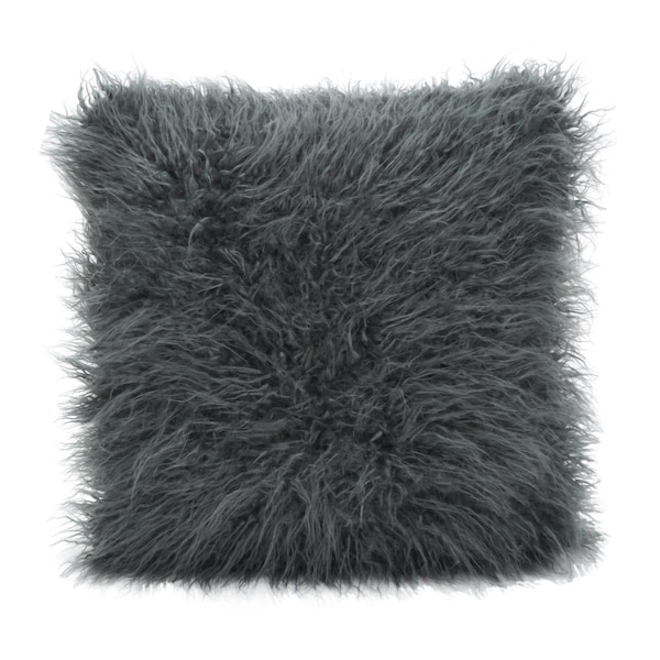 Rlm Distribution SARO  18 in. Square Mongolian Faux Fur Throw Pillow - Slate - HO3198298