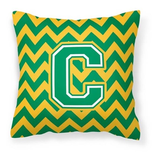 Carolines Treasures Carolines Treasures CJ1059-CPW1414 Letter C Chevron Green & Gold Fabric Decorative Pillow - CJ1059-CPW1414