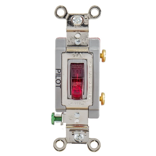 Hubbell Pilot Lit Wall Swtch, 1-Pole, 120/277V, 20A - HBL1221PL
