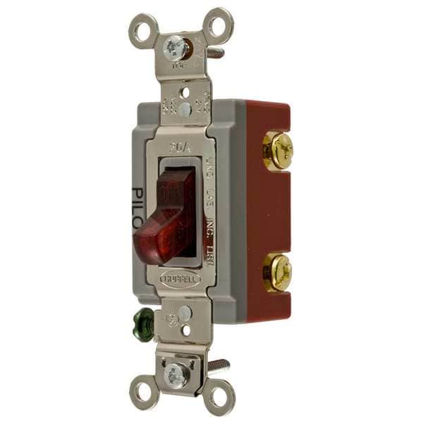 Hubbell Pilot Lit Wall Swtch, 1-Pole, 120/277V, 20A - HBL1221PL