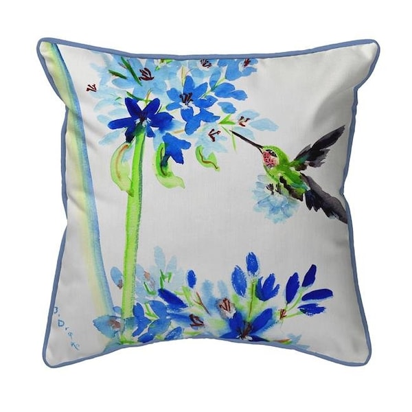 Betsy Drake Betsy Drake SN808 12 x 12 in. Hummingbird & Blue Flowers Small Pillow - SN808