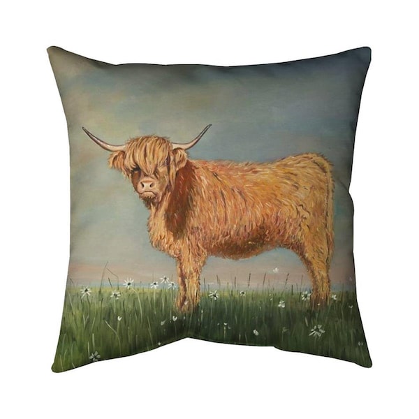 Fondo 26 x 26 in. Daisy The Highland Cow-Double Sided Print Indoor Pillow - FO2798632