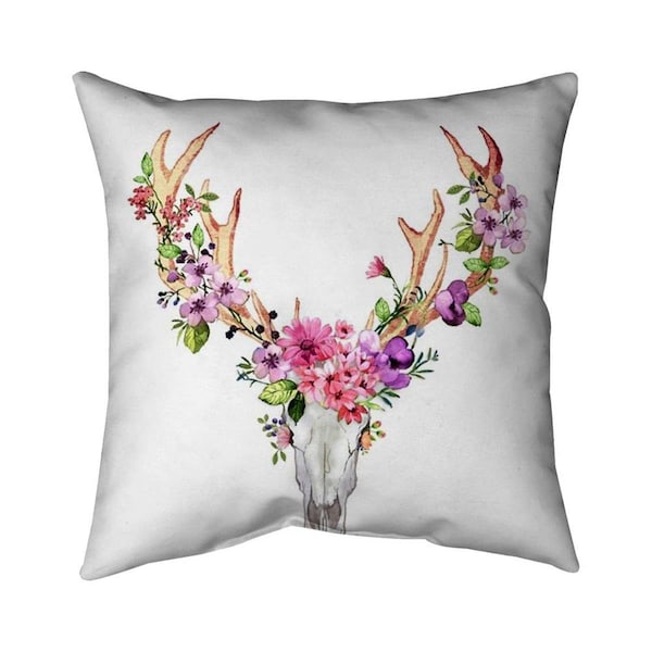 Begin Home Decor 20 x 20 in. Deer Skull with Flowers-Double Sided Print Indoor Pillow - 5541-2020-AN99