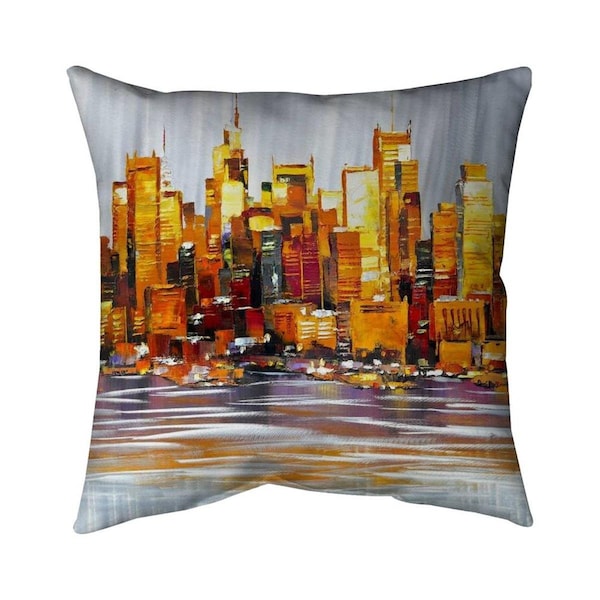 Begin Home Decor 26 x 26 in. Orange Buildings-Double Sided Print Indoor Pillow - 5541-2626-CI43