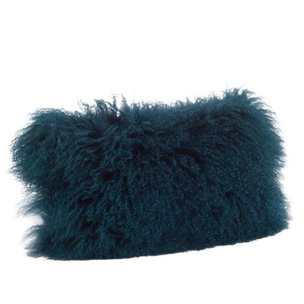 Rlm Distribution 12 x 20 in. Wool Mongolian Lamb Fur Throw Pillow - Teal - HO1625729