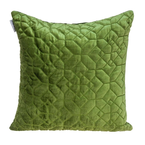 Homeroots Olive Quilted Velvet Geo Decorative Throw Pillow - 402818
