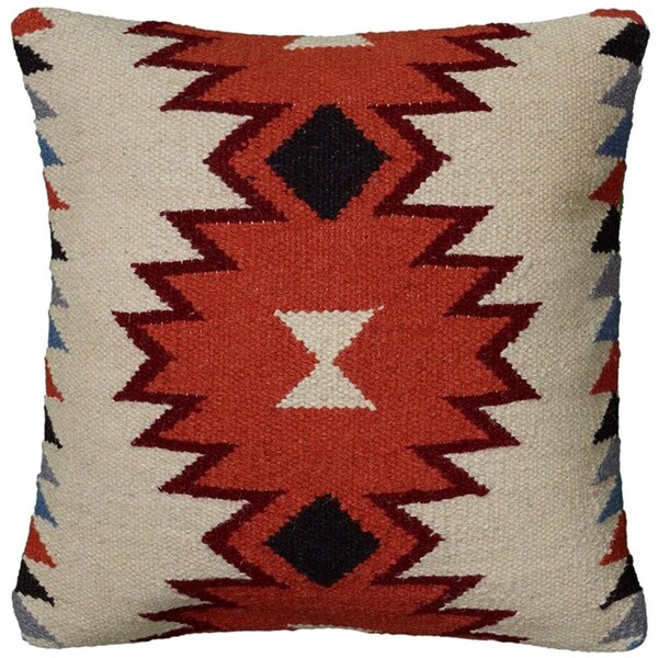 Palacedesigns Ivory & Orange Kilim Down Filled Throw Pillow - PA3653645