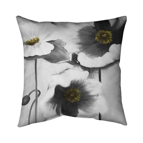 Begin Home Decor 20 x 20 in. Black & White Flowers-Double Sided Print Indoor Pillow - 5541-2020-FL120