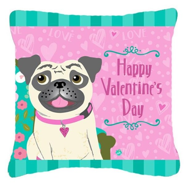 Carolines Treasures Carolines Treasures VHA3002PW1414 Happy Valentines Day Pug Fabric Decorative Pillow - VHA3002PW1414