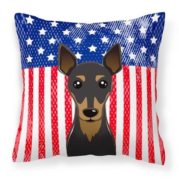 Carolines Treasures Carolines Treasures BB2170PW1414 American Flag & Miniature Pinscher Fabric Decorative Pillow; 14 x 3 x 14 in. - BB2170PW1414