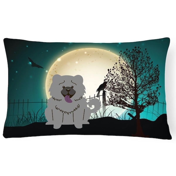 Carolines Treasures Halloween Scary Chow Chow Blue Canvas Fabric Decorative Pillow - BB2329PW1216