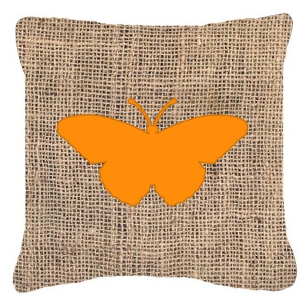 Carolines Treasures Carolines Treasures BB1050-BL-OR-PW1414 Butterfly Burlap And Orange Fabric Decorative Pillow - BB1050-BL-OR-PW1414