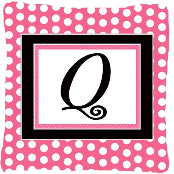 Carolines Treasures Carolines Treasures CJ1001-QPW1414 Letter Q Initial Monogram - Pink Black Polka Dots Indoor & Outdoor Fabric Decorative Pillow - CJ1001-QPW1414