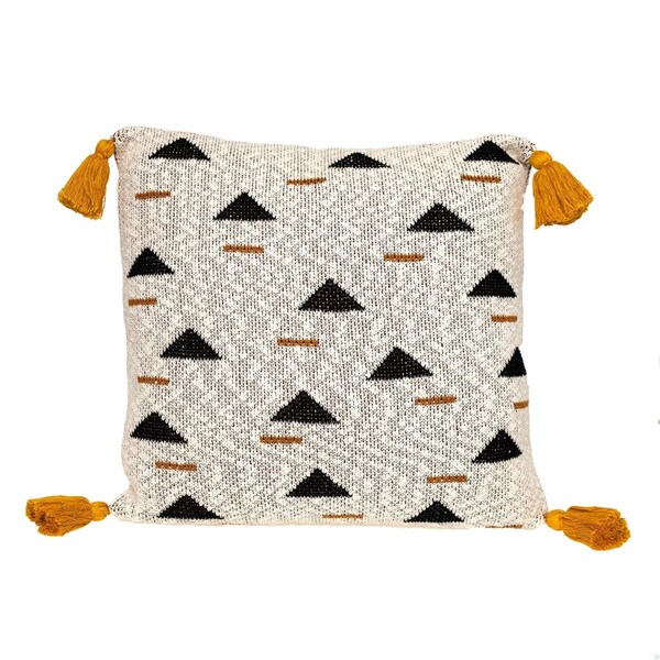 Homeroots 20 x 20 x 4 in. Beige, Black & Yellow Natural Knitted Throw Pillow - 383148