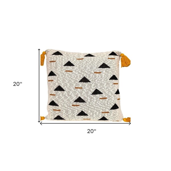 Homeroots 20 x 20 x 4 in. Beige, Black & Yellow Natural Knitted Throw Pillow - 383148