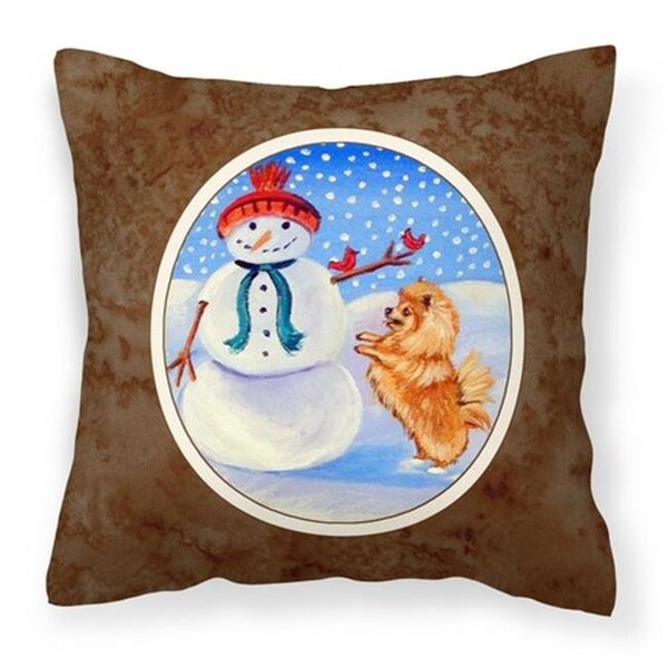 Carolines Treasures Carolines Treasures 7151PW1414 Snowman with Pomeranian Winter Snowman Fabric Decorative Pillow - 7151PW1414