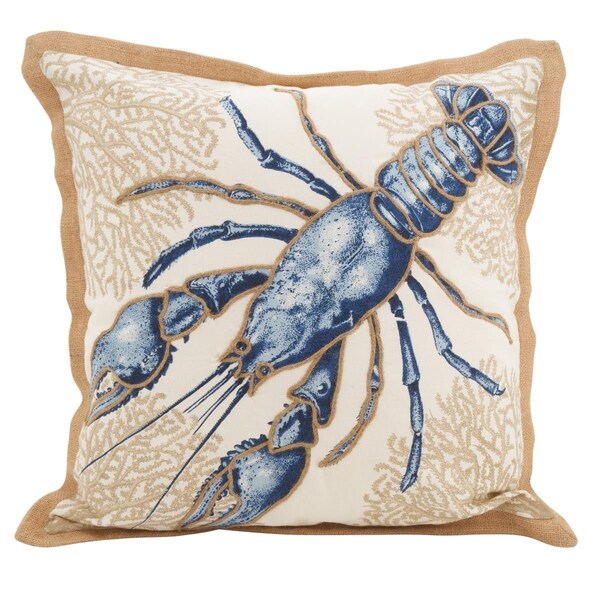 Rlm Distribution SARO  20 in. Neptunian Square Lobster Filled Cotton Down Filled Throw Pillow - Natural - HO3765448